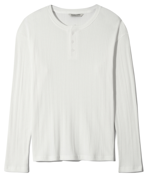 BASEMOMENT(ベースモーメント)の「イレギュラーリブヘンリーネックTシャツアイボリー(Tシャツ/カットソー・メンズ・その他・LARGE/MEDIUM)」の1枚目の写真