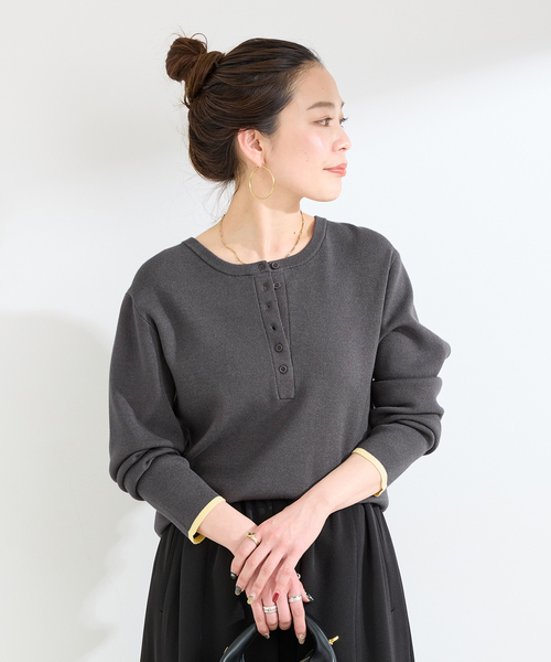 B.C STOCK(ベーセーストック)の「手洗い可 / ヘンリーネックニット(ニット/セーター・レディース・ブラック系その他/イエロー/サックスブルー/チャコールグレー・FREE)」の15枚目の写真