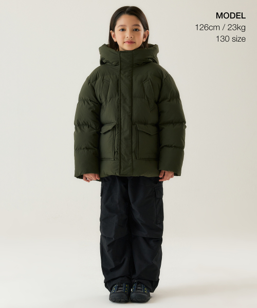 MUSINSA STANDARD KIDS（ムシンサスタンダードキッズ）の「マウンテンパディングパーカー [カーキ]（ブルゾン・レディース・その他・110/120/130/140/150/160）」の2枚目の写真