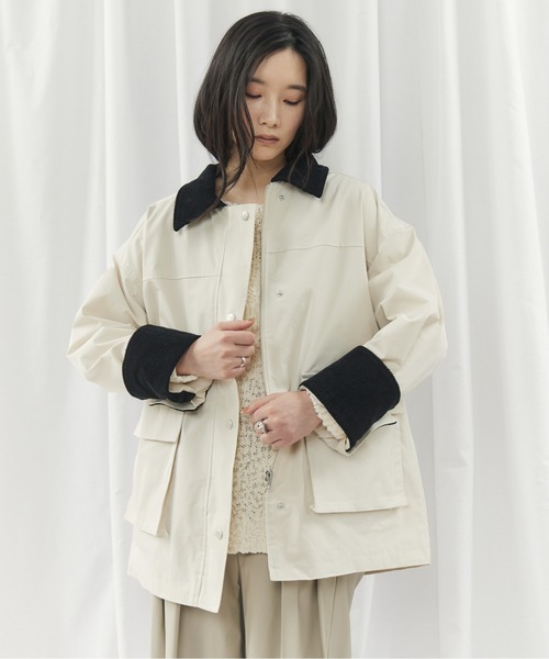 CIEL'AIR(シエルエアー)の「TWILL COVERALL(ツイルカバーオール)(カバーオール・レディース・アイボリー/ブラック・FREE)」の6枚目の写真