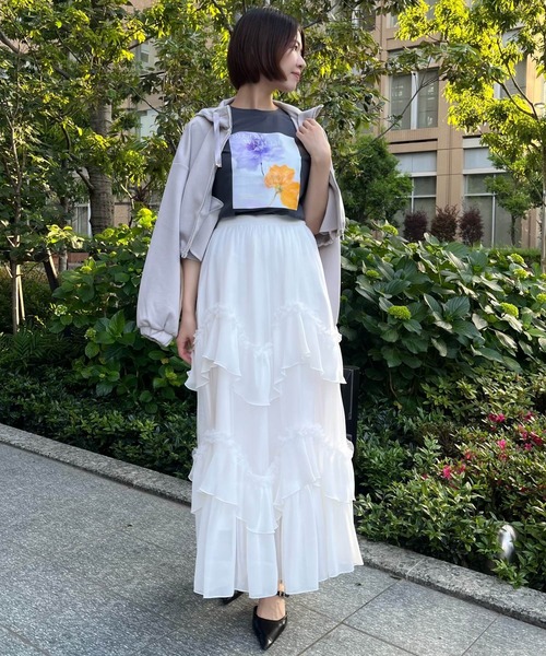 AND COUTURE(アンドクチュール)の「ティアードチュールスカート(スカート・レディース・オフホワイト/ブラック・MEDIUM/SMALL)」の8枚目の写真