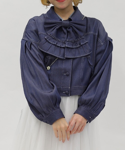 axes femme POETIQUE（アクシーズファムポエティック）の「リボン付きデニムジャケット（その他アウター・レディース・ブラック/インディゴブルー・MEDIUM）」の2枚目の写真
