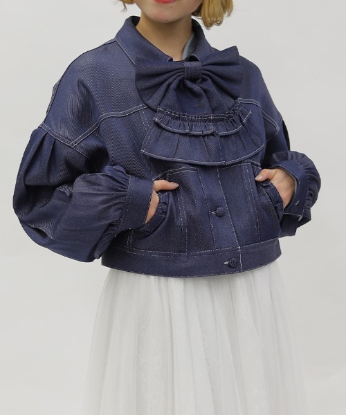 axes femme POETIQUE（アクシーズファムポエティック）の「リボン付きデニムジャケット（その他アウター・レディース・ブラック/インディゴブルー・MEDIUM）」の18枚目の写真