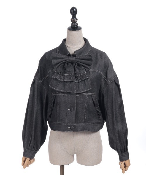axes femme POETIQUE（アクシーズファムポエティック）の「リボン付きデニムジャケット（その他アウター・レディース・ブラック/インディゴブルー・MEDIUM）」の6枚目の写真