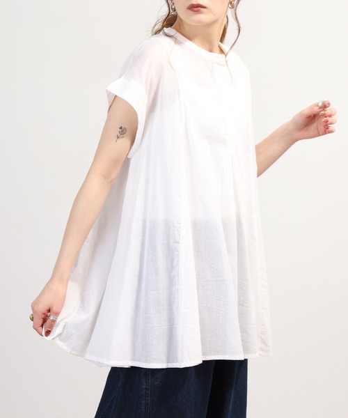 OMNES（オムネス）の「コットンボイル フレンチスリーブフレアシャツ（シャツ/ブラウス・レディース・ホワイト/ベージュ/ブラウン・FREE）」の5枚目の写真
