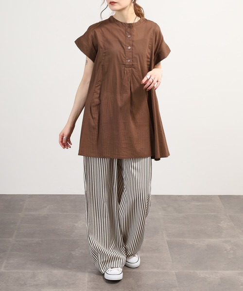 OMNES（オムネス）の「コットンボイル フレンチスリーブフレアシャツ（シャツ/ブラウス・レディース・ホワイト/ベージュ/ブラウン・FREE）」の16枚目の写真
