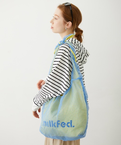MILKFED.(ミルクフェド)の「SHEER PLAID TOTE(トートバッグ・レディース・ブラック/ライトピンク/ライトブルー・ONE SIZE)」の2枚目の写真