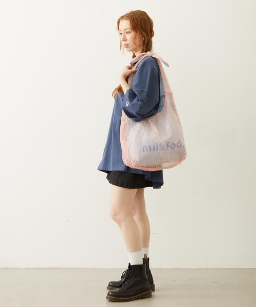 MILKFED.(ミルクフェド)の「SHEER PLAID TOTE(トートバッグ・レディース・ブラック/ライトピンク/ライトブルー・ONE SIZE)」の9枚目の写真