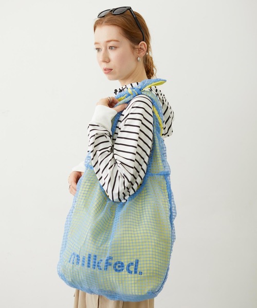 MILKFED.(ミルクフェド)の「SHEER PLAID TOTE(トートバッグ・レディース・ブラック/ライトピンク/ライトブルー・ONE SIZE)」の13枚目の写真