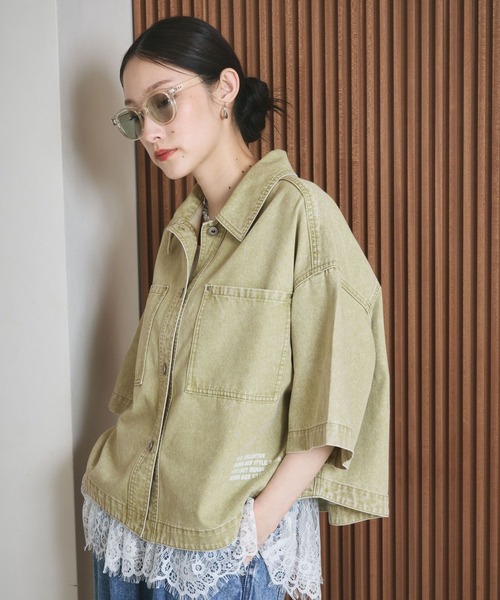 LEPSIM(レプシィム)の「デニムBIGショートシャツ/SS 639529(シャツ/ブラウス・レディース・パープル/ベージュ/ライム/ブルー/ライトブルー/グリーン系その他・FREE)」の2枚目の写真