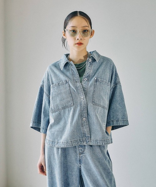 LEPSIM(レプシィム)の「デニムBIGショートシャツ/SS 639529(シャツ/ブラウス・レディース・パープル/ベージュ/ライム/ブルー/ライトブルー/グリーン系その他・FREE)」の7枚目の写真
