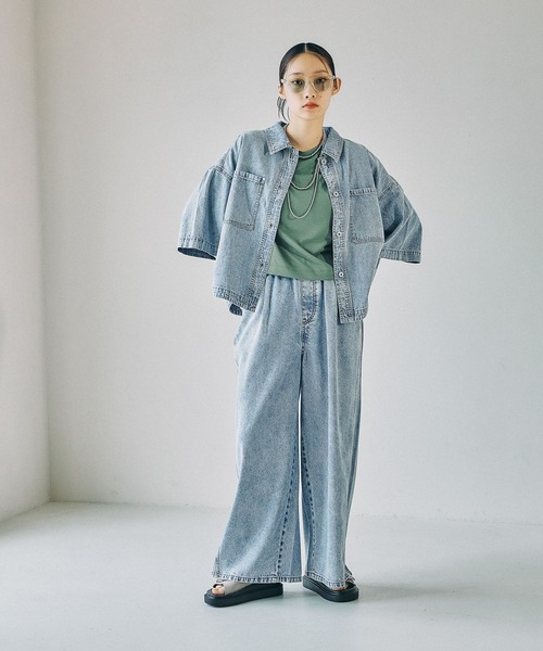 LEPSIM(レプシィム)の「デニムBIGショートシャツ/SS 639529(シャツ/ブラウス・レディース・パープル/ベージュ/ライム/ブルー/ライトブルー/グリーン系その他・FREE)」の10枚目の写真