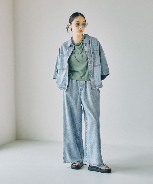 LEPSIM(レプシィム)の「デニムBIGショートシャツ/SS 639529(シャツ/ブラウス・レディース・パープル/ベージュ/ライム/ブルー/ライトブルー/グリーン系その他・FREE)」の11枚目の写真