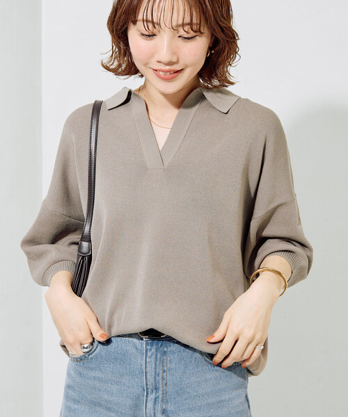 限定展開 半袖 ポロ襟 スキッパー サマーニット（ニット/セーター