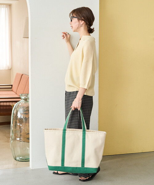 FREAK'S STORE（フリークスストア）の「限定展開　<接触冷感>半袖 ポロ襟 スキッパー サマーニット（ニット/セーター・レディース・ネイビー/モカ/ベージュ/レッド/ブラウン/ブラック/ナチュラル/レモンイエロー/グリーン・ﾌﾘ-）」の11枚目の写真
