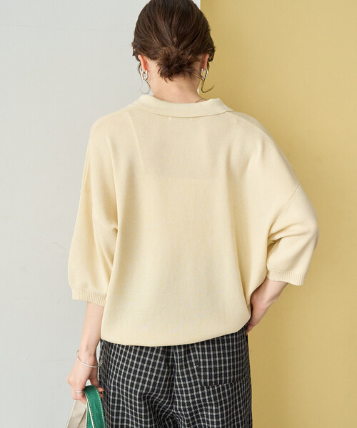 FREAK'S STORE（フリークスストア）の「限定展開　<接触冷感>半袖 ポロ襟 スキッパー サマーニット（ニット/セーター・レディース・ネイビー/モカ/ベージュ/レッド/ブラウン/ブラック/ナチュラル/レモンイエロー/グリーン・ﾌﾘ-）」の14枚目の写真