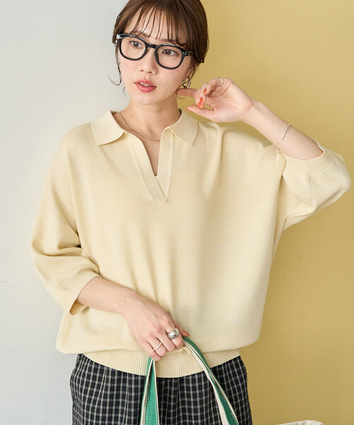 限定展開 半袖 ポロ襟 スキッパー サマーニット（ニット/セーター