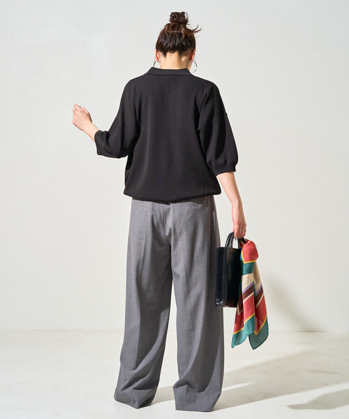 FREAK'S STORE（フリークスストア）の「限定展開　<接触冷感>半袖 ポロ襟 スキッパー サマーニット（ニット/セーター・レディース・ネイビー/モカ/ベージュ/レッド/ブラウン/ブラック/ナチュラル/レモンイエロー/グリーン・ﾌﾘ-）」の22枚目の写真