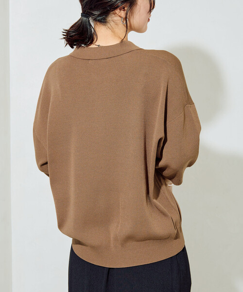 FREAK'S STORE(フリークスストア)の「限定展開 <接触冷感>半袖 ポロ襟 スキッパー サマーニット(ニット/セーター・レディース・ネイビー/モカ/ベージュ/レッド/ブラウン/ブラック/ナチュラル/レモンイエロー/グリーン・フリ-)」の10枚目の写真