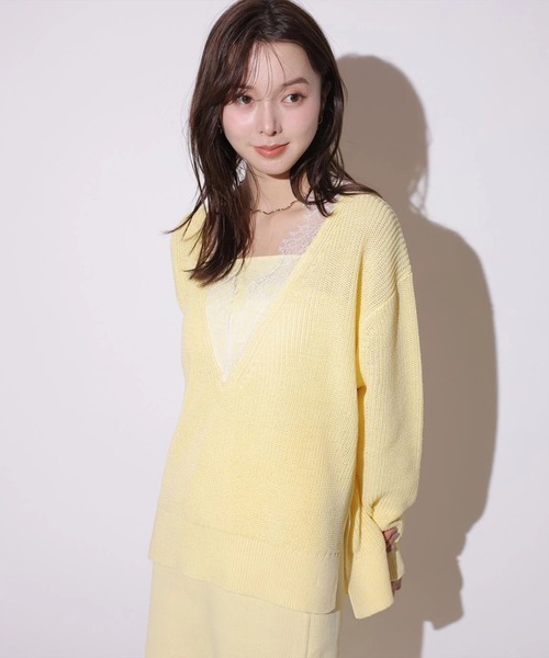 マイストラーダ☆新品Vネックニット Vネックレースライトプルオーバー（ニット/セーター）｜Mystrada