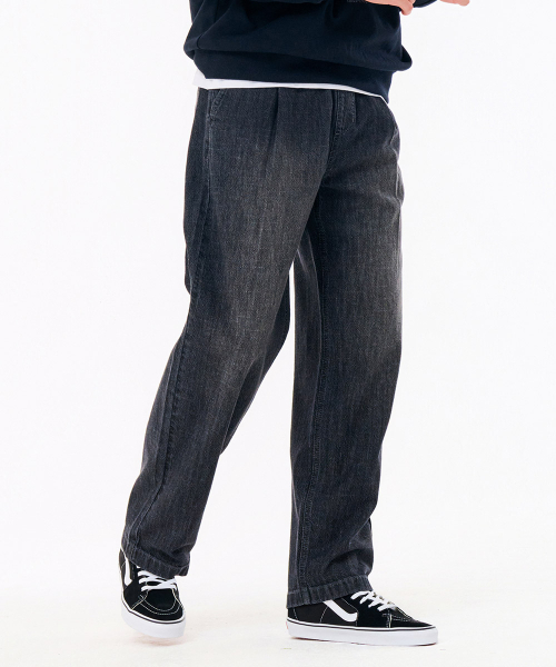 CHASECULT（チェイスカルト）の「男性リネンライクワンタックフルバンディングワイドデニムパンツ-FBRK2327C03（デニムパンツ・メンズ・ブラック・70/76/82/86）」の3枚目の写真
