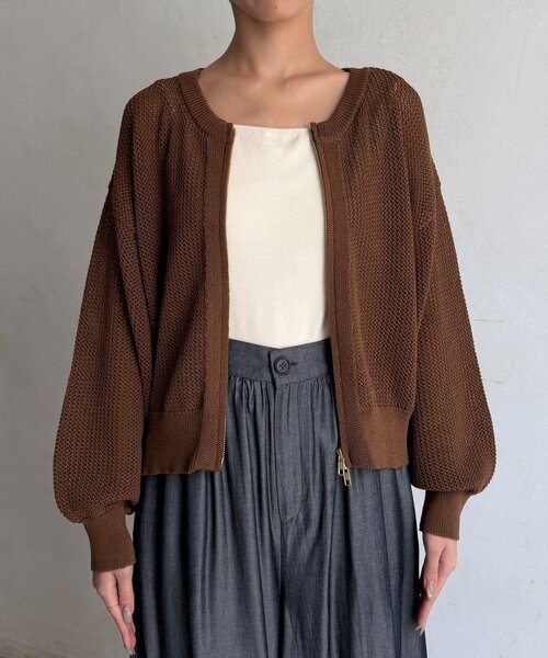 Chez toi(シェトワ)の「【体型カバーも叶う】メッシュジップブルゾン(カーディガン/ボレロ・レディース・ホワイト/ブラウン/ブラック・FREE)」の8枚目の写真