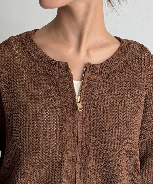 Chez toi(シェトワ)の「【体型カバーも叶う】メッシュジップブルゾン(カーディガン/ボレロ・レディース・ホワイト/ブラウン/ブラック・FREE)」の6枚目の写真