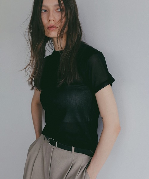 MANOF(マノフ)の「BASIC TULLE T-SHIRTS(Tシャツ/カットソー・レディース・アイボリー/ブラック/ピンク・F)」の2枚目の写真