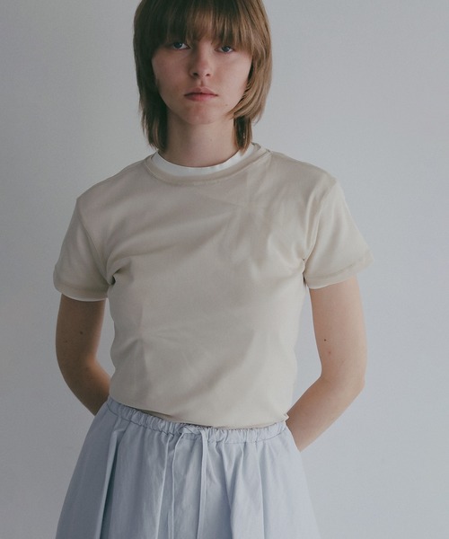 MANOF(マノフ)の「BASIC TULLE T-SHIRTS(Tシャツ/カットソー・レディース・アイボリー/ブラック/ピンク・F)」の8枚目の写真