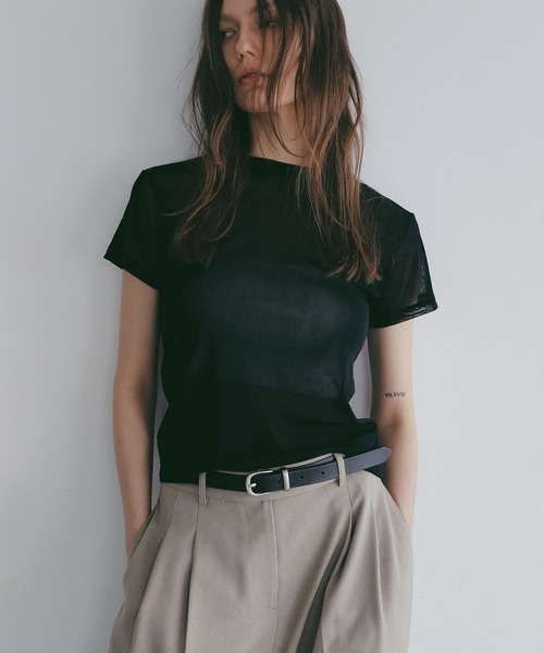 MANOF(マノフ)の「BASIC TULLE T-SHIRTS(Tシャツ/カットソー・レディース・アイボリー/ブラック/ピンク・F)」の20枚目の写真