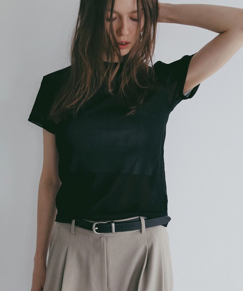 MANOF(マノフ)の「BASIC TULLE T-SHIRTS(Tシャツ/カットソー・レディース・アイボリー/ブラック/ピンク・F)」の22枚目の写真