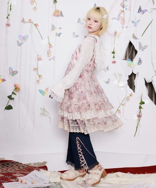 myu:loret(ミュウロレット)の「バラリボンレースアップデニム(デニムパンツ・レディース・インディゴブルー/ワンウォッシュ・FREE)」の6枚目の写真