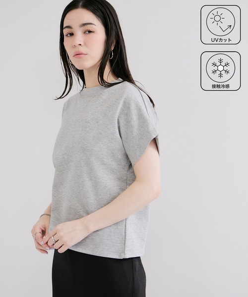 le cercle ADAM ET ROPE'(ルセルクルアダムエロペ)の「【UVケア/接触冷感】ボトルネッククルーネックTシャツ(Tシャツ/カットソー・レディース・ライトグレー/レッド系その他/ホワイト/ブラック/ブラウン系その他2・FREE)」の1枚目の写真
