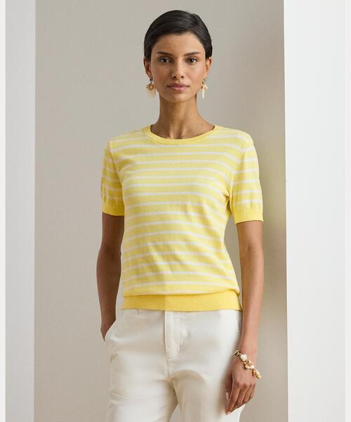 LAUREN RALPH LAUREN（ローレン ラルフ ローレン）の「ストライプド コットン ショートスリーブ セーター（ニット/セーター・レディース・ホワイト・S/M）」の4枚目の写真