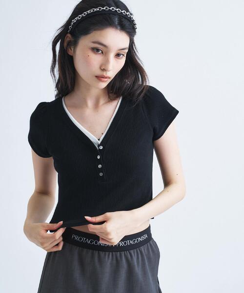 CODE A（コードエー）の「M everyday rib button tee（Tシャツ/カットソー・レディース・ライトブルー/ブラウン系その他/ブラック/ライトグリーン/ホワイト/グレー・00）」の3枚目の写真