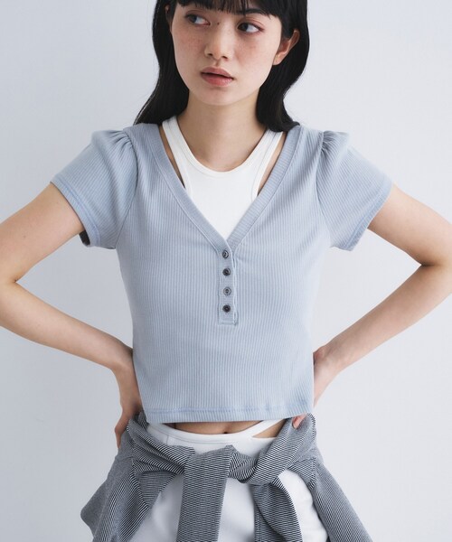 CODE A（コードエー）の「M everyday rib button tee（Tシャツ/カットソー・レディース・ライトブルー/ブラウン系その他/ブラック/ライトグリーン/ホワイト/グレー・00）」の7枚目の写真