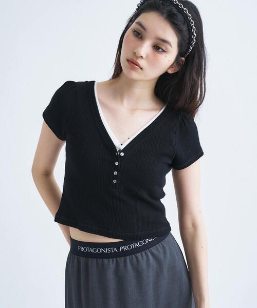 CODE A（コードエー）の「M everyday rib button tee（Tシャツ/カットソー・レディース・ライトブルー/ブラウン系その他/ブラック/ライトグリーン/ホワイト/グレー・00）」の12枚目の写真
