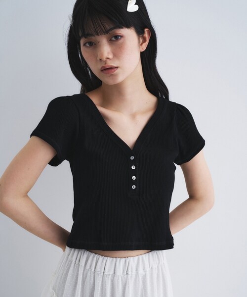 CODE A（コードエー）の「M everyday rib button tee（Tシャツ/カットソー・レディース・ライトブルー/ブラウン系その他/ブラック/ライトグリーン/ホワイト/グレー・00）」の14枚目の写真
