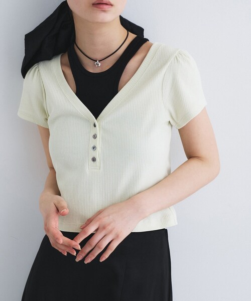 CODE A（コードエー）の「M everyday rib button tee（Tシャツ/カットソー・レディース・ライトブルー/ブラウン系その他/ブラック/ライトグリーン/ホワイト/グレー・00）」の18枚目の写真
