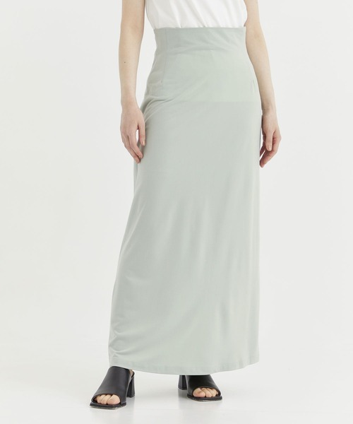 08sircus（ゼロエイトサーカス）の「【08sircus/ゼロハチサーカス】Cupro jersey straight long skirt/キュプラジャージーストレートロングスカート（スカート・レディース・ミント・0）」の2枚目の写真