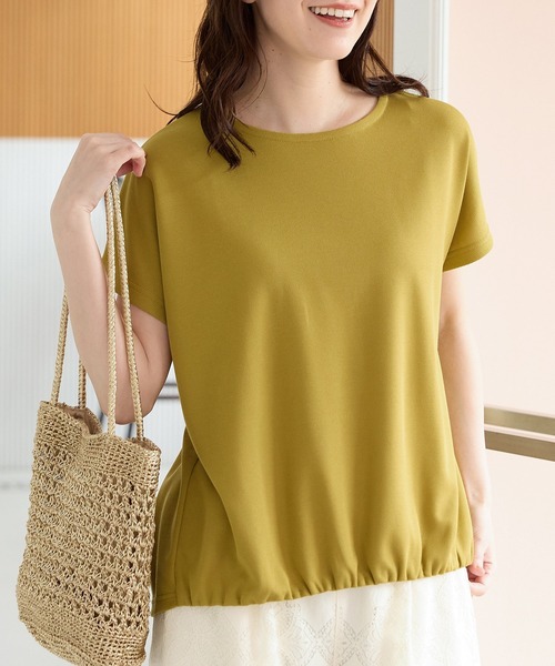 Honeys（ハニーズ）の「【ハニさら・接触冷感・遮熱】裾ギャザートップス（Tシャツ/カットソー・レディース・ベージュ/ブルー/アイボリー/ブラック/イエロー系その他2・L/LL/M）」の5枚目の写真