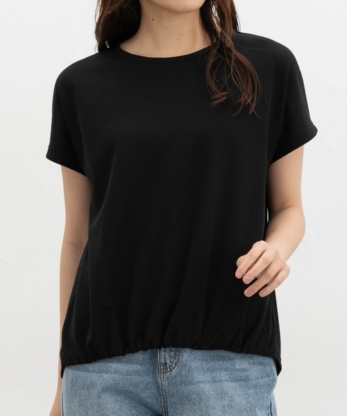 Honeys（ハニーズ）の「【ハニさら・接触冷感・遮熱】裾ギャザートップス（Tシャツ/カットソー・レディース・ベージュ/ブルー/アイボリー/ブラック/イエロー系その他2・L/LL/M）」の2枚目の写真