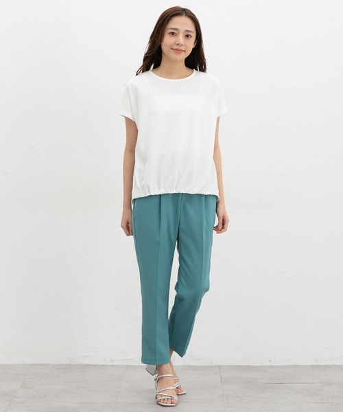 Honeys（ハニーズ）の「【ハニさら・接触冷感・遮熱】裾ギャザートップス（Tシャツ/カットソー・レディース・ベージュ/ブルー/アイボリー/ブラック/イエロー系その他2・L/LL/M）」の7枚目の写真