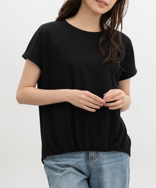 Honeys（ハニーズ）の「【ハニさら・接触冷感・遮熱】裾ギャザートップス（Tシャツ/カットソー・レディース・ベージュ/ブルー/アイボリー/ブラック/イエロー系その他2・L/LL/M）」の10枚目の写真