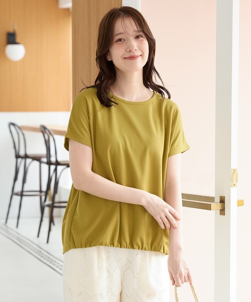 Honeys（ハニーズ）の「【ハニさら・接触冷感・遮熱】裾ギャザートップス（Tシャツ/カットソー・レディース・ベージュ/ブルー/アイボリー/ブラック/イエロー系その他2・L/LL/M）」の15枚目の写真