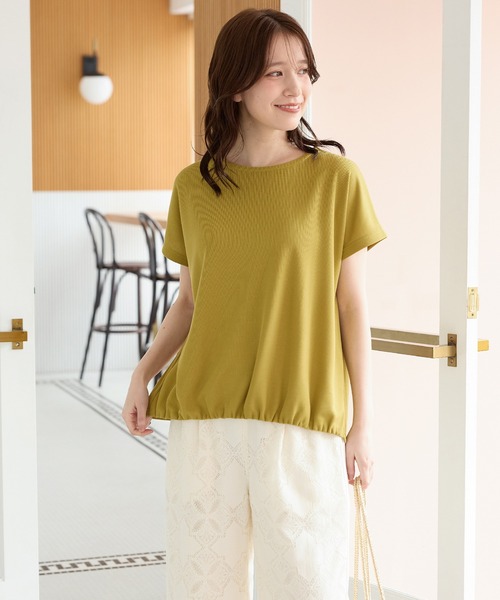 Honeys（ハニーズ）の「【ハニさら・接触冷感・遮熱】裾ギャザートップス（Tシャツ/カットソー・レディース・ベージュ/ブルー/アイボリー/ブラック/イエロー系その他2・L/LL/M）」の16枚目の写真