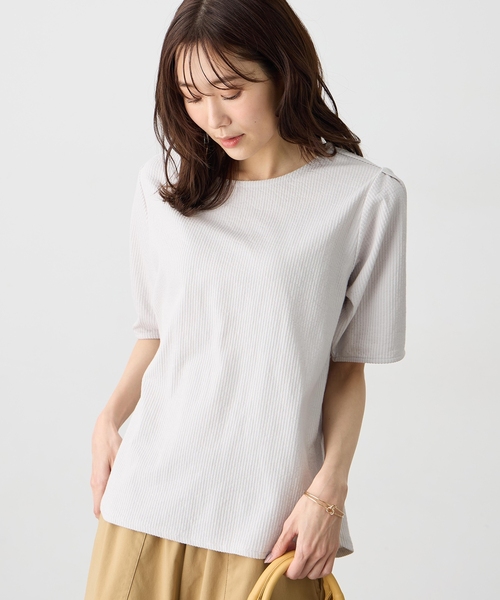 Petit Honfleur(プチオンフルール)の「サッカーストライププルオーバー(Tシャツ/カットソー・レディース・ベージュ/サックスブルー/グレー・M/L)」の21枚目の写真