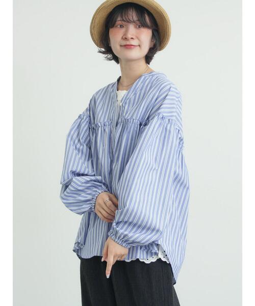 まゆみ★新品★サマンサモスモス★blue★スキッパーチェックブラウス 多機能】フリル切替スキッパーシャツ（シャツ/ブラウス）｜Samansa