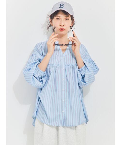 Samansa Mos2(サマンサ モスモス)の「【多機能】フリル切替スキッパーシャツ(シャツ/ブラウス・レディース・ネイビー/ブラック/サックスブルー/オフホワイト・F)」の4枚目の写真