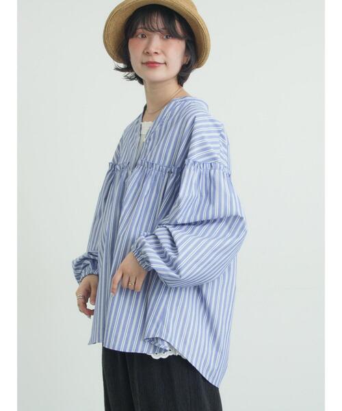 Samansa Mos2(サマンサ モスモス)の「【多機能】フリル切替スキッパーシャツ(シャツ/ブラウス・レディース・ネイビー/ブラック/サックスブルー/オフホワイト・F)」の21枚目の写真